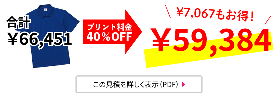 合計66,451円がプリント料金50%FFで54,868円（11,583円もお得！）この見積を詳しく表示（PDF）